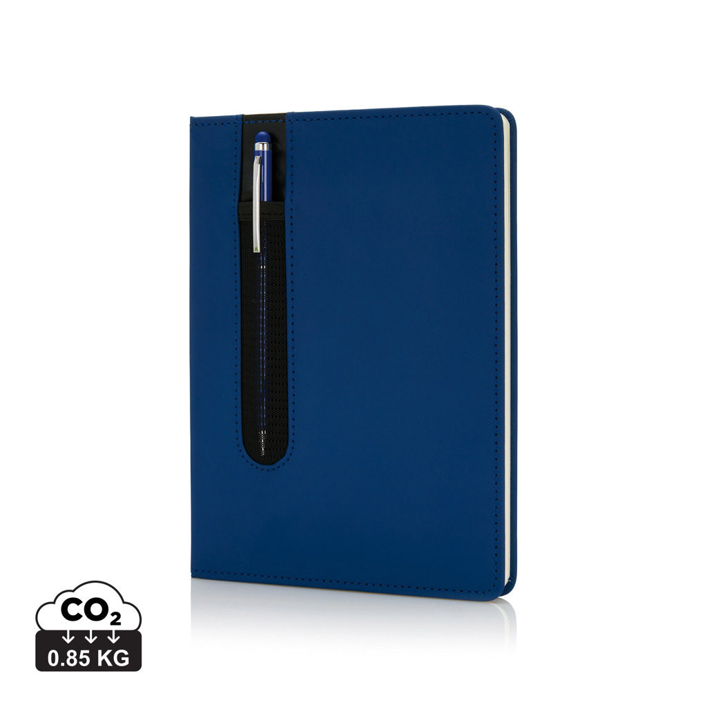 Carnet publicitaire A5 - couverture rigide en PU avec stylo tactile Bleu marine